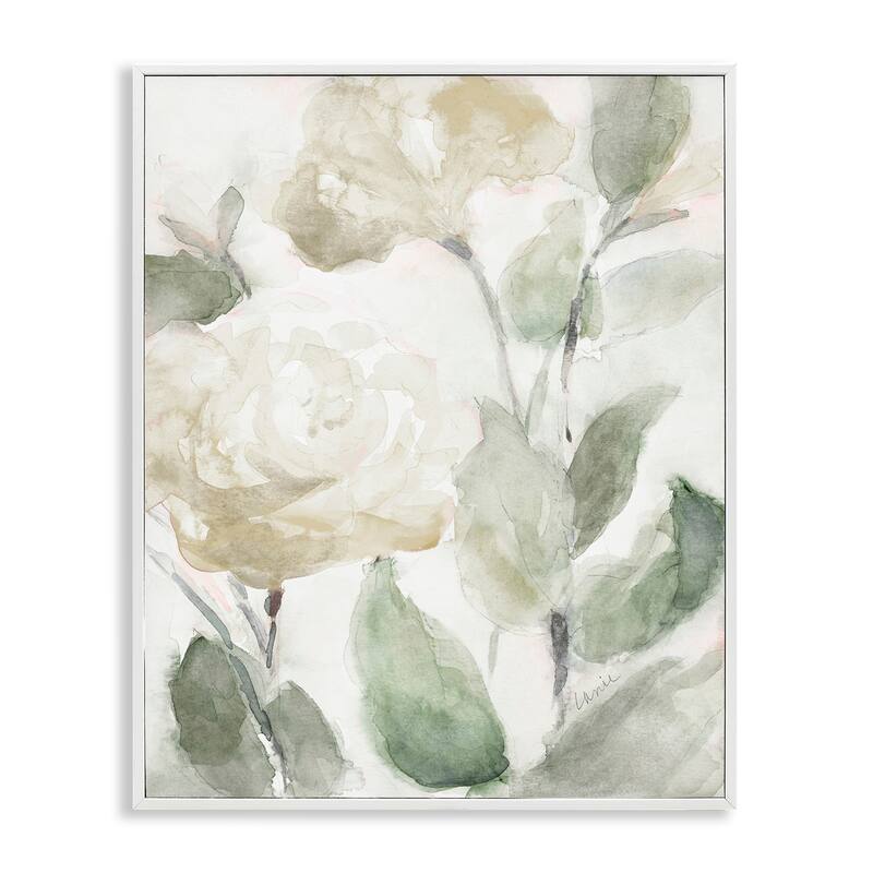 Stupell Soft Edge White Roses Blooming Charming Abstract Florals Framed Wall Art - Green - 24 x 30 - White