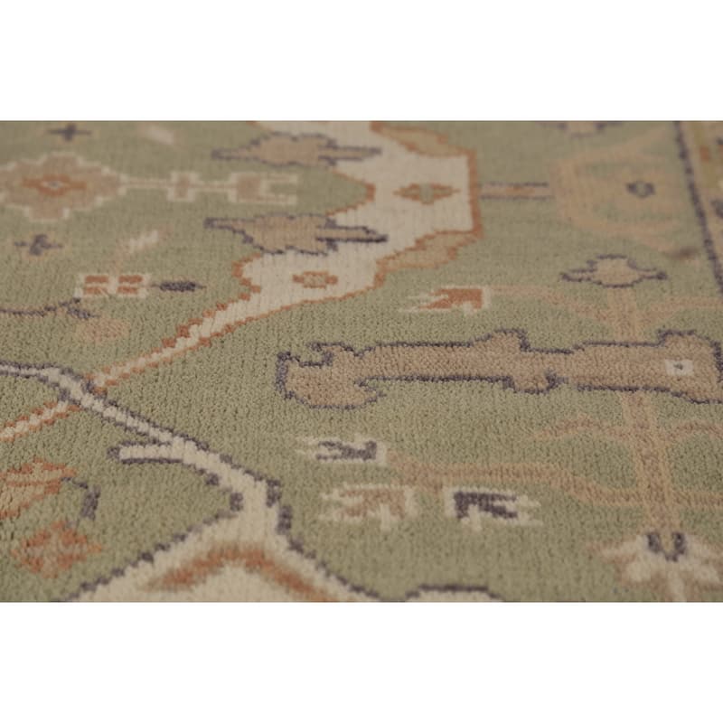 Light Green Oushak Oriental Rug Hand-Knotted Wool Carpet - 4'2"x 5'11"