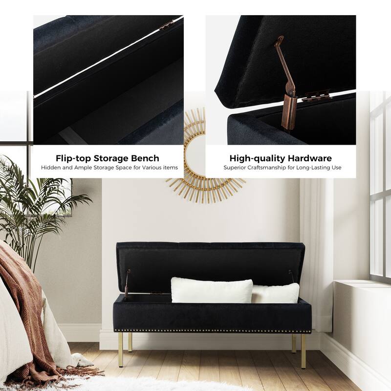 Egmont Contemporary Velvet Flip-Top Storage Bench by HULALA HOME
