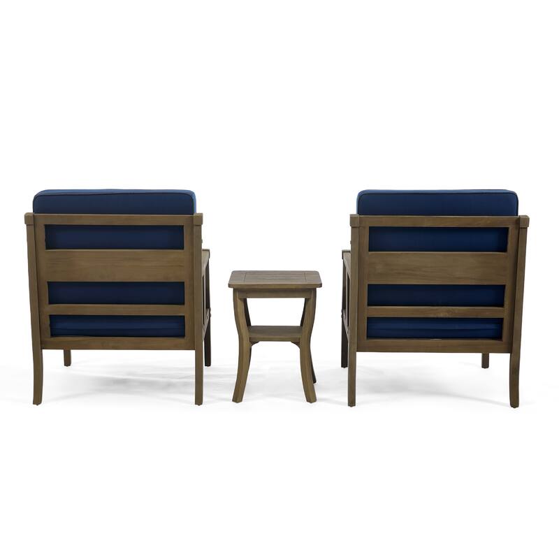 Wood Patio Bistro Set with Water-Resistant Cushions(Set of 3)