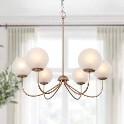 Modern Gold 6-Light Chandelier Wheel Globe Glass Light for Dining Room