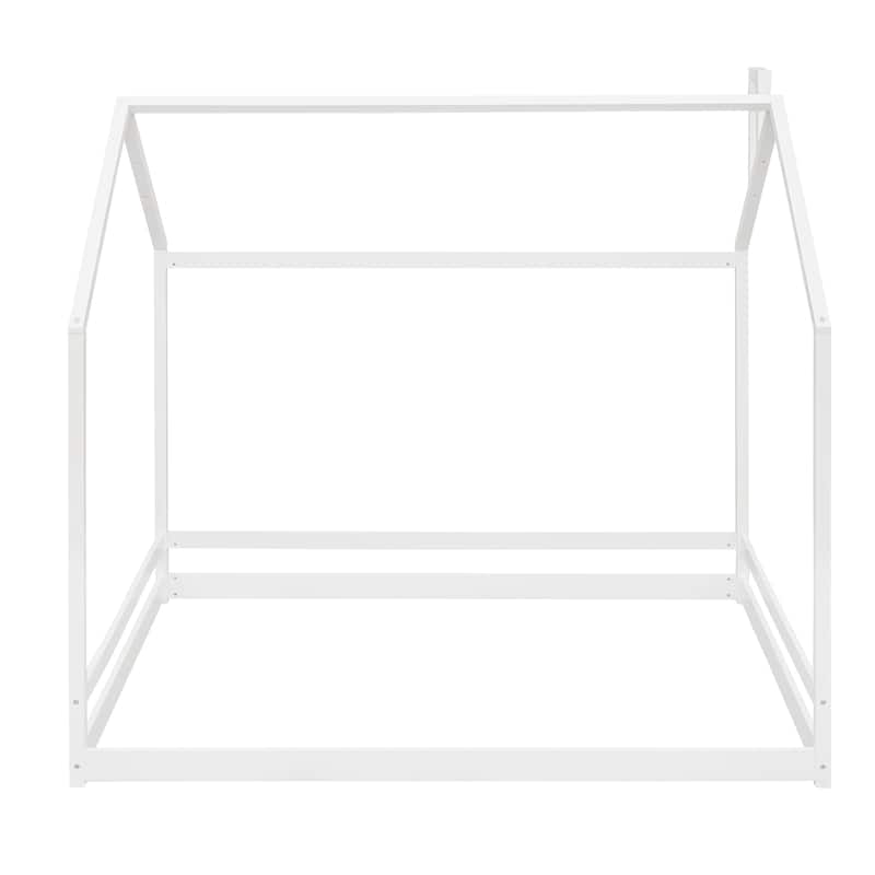 Full Size House Bed Wood Bed Low House Playhouse Bed with Headboard and Footboard, Toddler Floor Bed Frame for Boys, Girls
