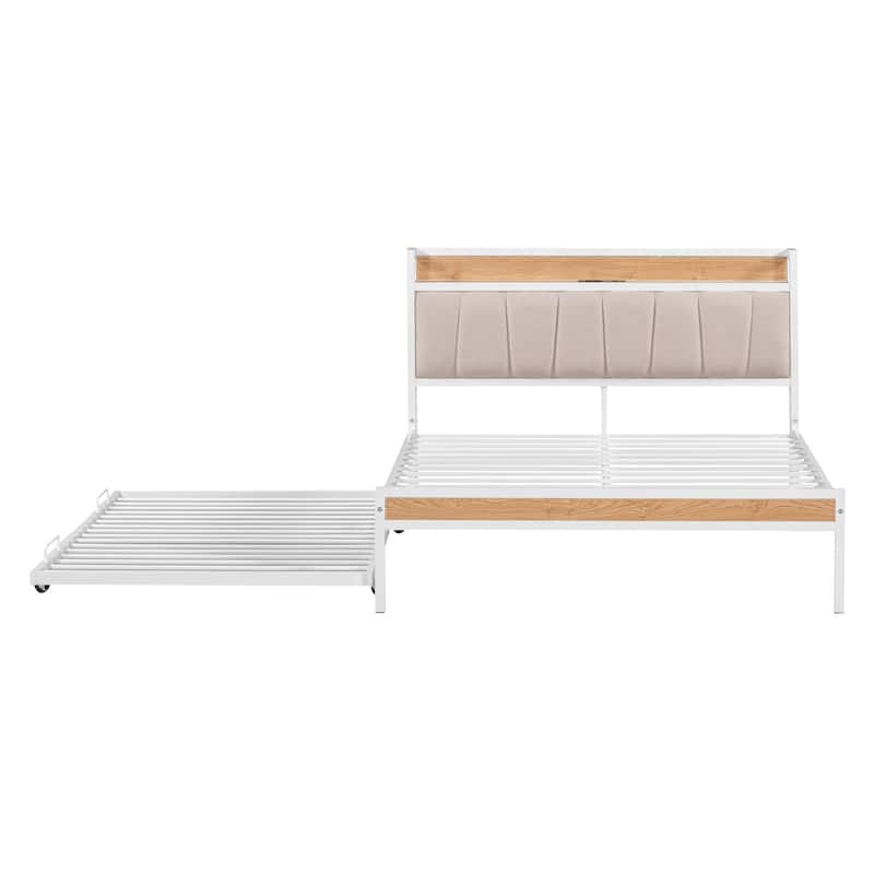 HomeRoots White Metal Full Bed Frame With Trundle