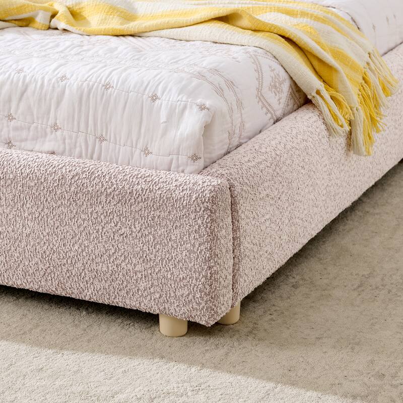 King Size Upholstered Bed Frame, Modern Minimalist Style with Tall Curved Headboard, Premium Circle Yarn Fabric