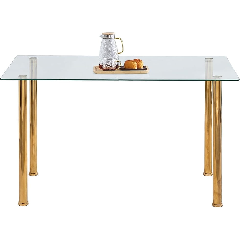 Modern Glass Dining Table with Gold Legs, Rectangular Kitchen Table for Home (51.2 inch)