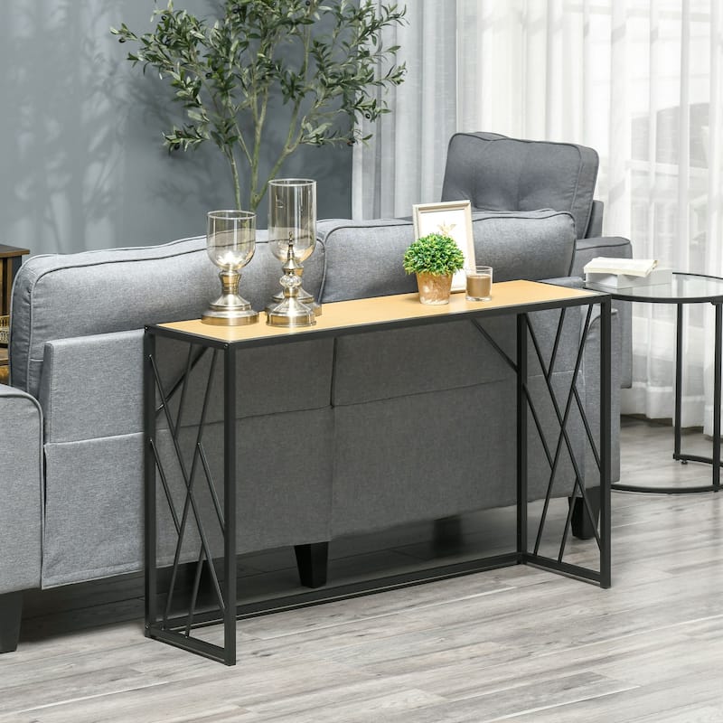 HOMCOM 47.25" Console Table, Industrial Sofa Table with Metal Frame for Living Room, or Hallway, Natural/Black - Wood - 47.25" x 13.75" x 29.5" - Black