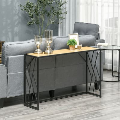 HOMCOM 47.25" Console Table, Industrial Sofa Table with Metal Frame for Living Room, or Hallway, Natural/Black