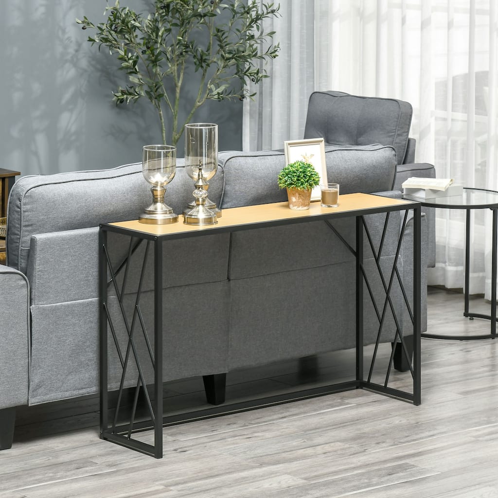 HOMCOM 47.25" Console Table, Industrial Sofa Table with Metal Frame for Living Room, or Hallway, Natural/Black