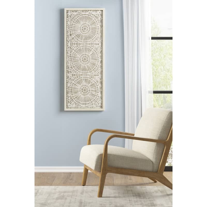 Roomfitters Framed Medallion Rice Paper Shadow Box Wall Decor, Artisan Off White Art with Natural Wood Finish Frame