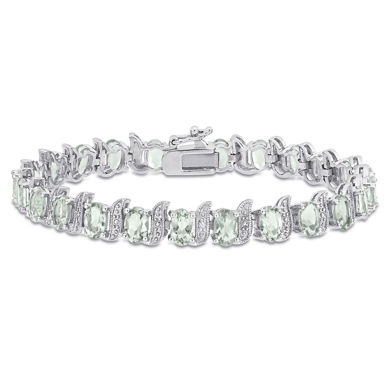Miadora Sterling Silver Oval-cut Green Amethyst and Diamond Accent Tennis Bracelet