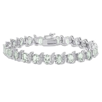 Miadora Sterling Silver Oval-cut Green Amethyst and Diamond Accent Tennis Bracelet