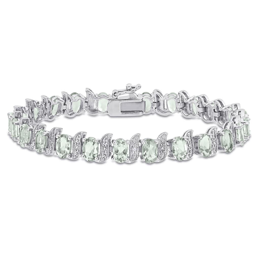 Miadora Sterling Silver Oval-cut Green Amethyst and Diamond Accent Tennis Bracelet