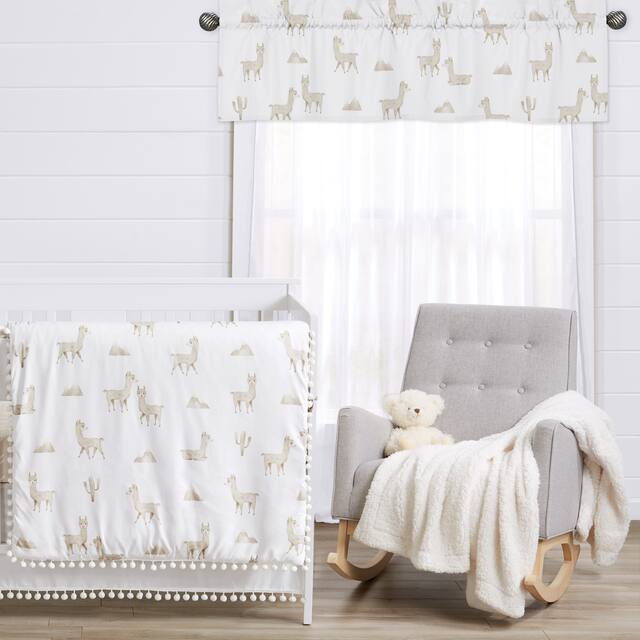 Boho Llama Window Curtain Valance - Gender Neutral Beige Taupe Tan White Bohemian Southwest Aztec Watercolor Mountain Farmhouse
