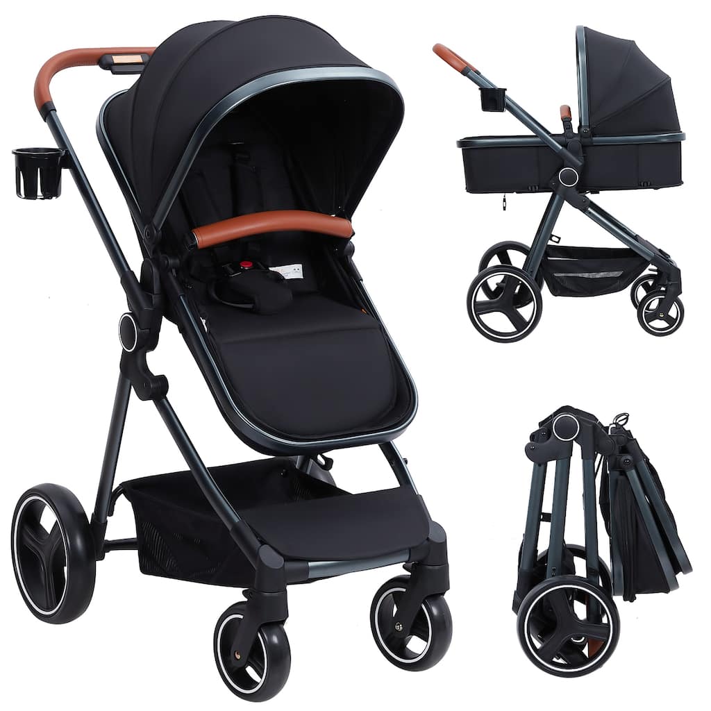 3-in-1 Reversible Baby Stroller with Adjustable Backrest and Canopy