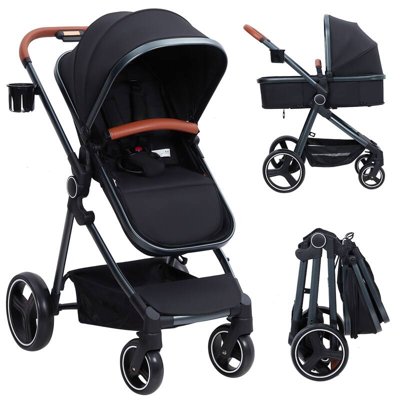 Foldable Baby Stroller with Adjustable Canopy - Black