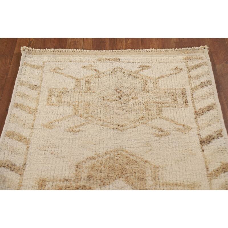 Anatolian Turkish Runner Rug Hallway Handmade Beige Wool Carpet - 2'10"x 12'7"