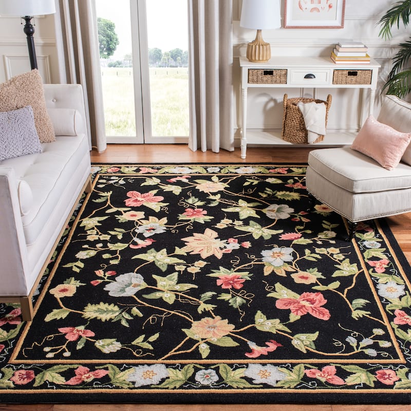 SAFAVIEH Handmade Chelsea Rubi French Country Floral Wool Rug - 6' x 9' - Black - Rectangle
