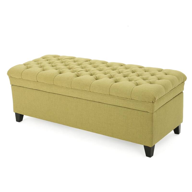 Button-tufted Storage Ottoman Bench-Green