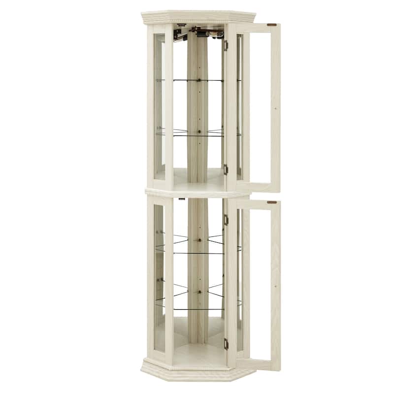 69.5" Lighted Glass Corner Curio Cabinet with Display and Adjustable Shelving