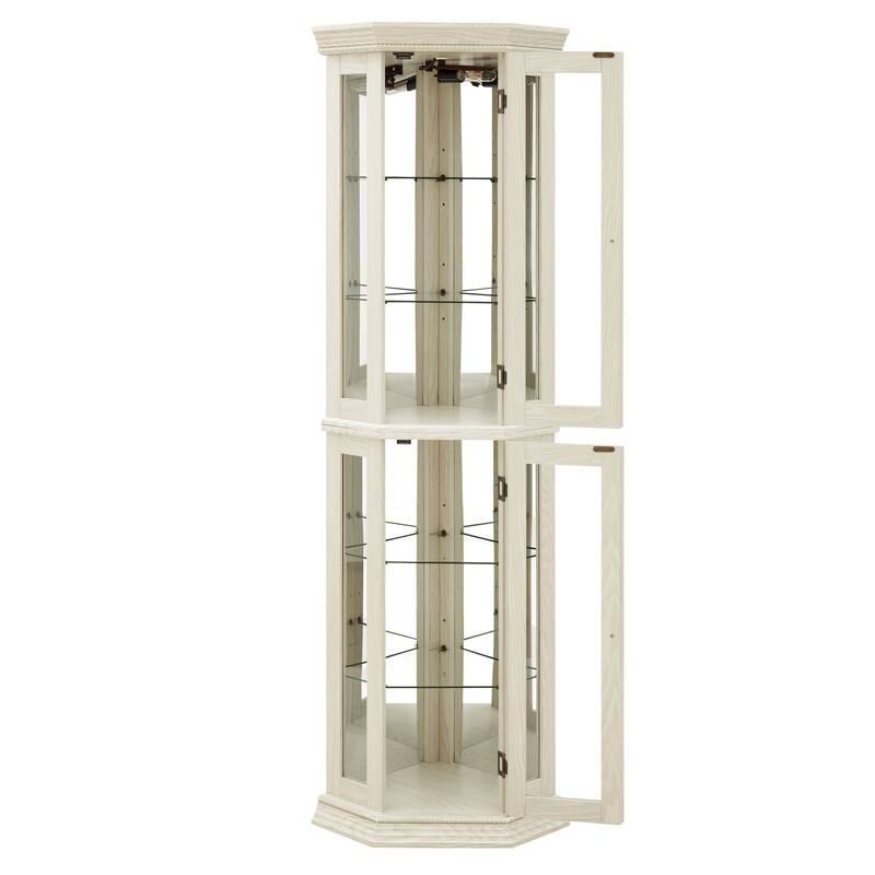 Lighted Corner Curio Cabinet Glass Display Shelf Tempered Doors Adjustable Shelving White