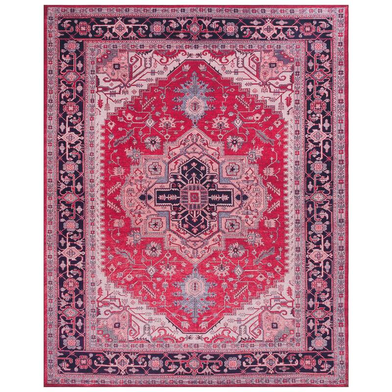 SAFAVIEH Tucson Machine Washable Slip Resistant Emmer Traditional Rug - 8' x 10' - Red/Navy