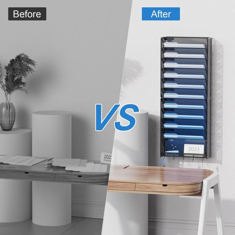 2Pack 12 Tier Hanging Wall File Organizer with Hooks - 12.6"L x 4.7"W x 32"H
