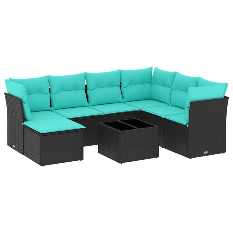 vidaXL 7/8 Piece Patio Sofa Set with Cushions Black/Brown/Gray Poly Rattan