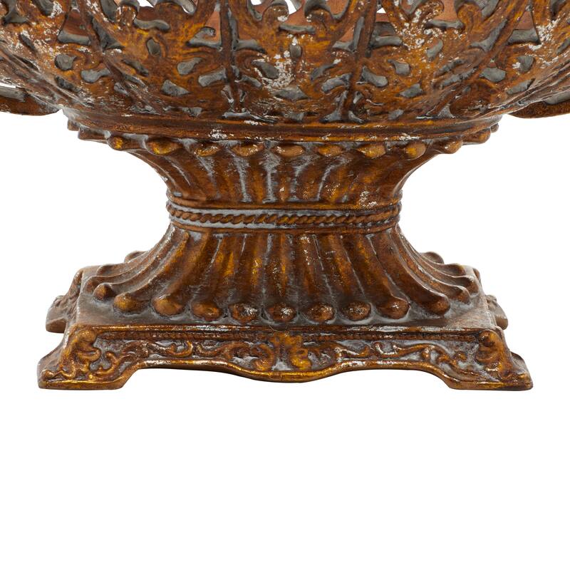 Gold Polystone Ornate Decorative Decorative Bowl with Handles