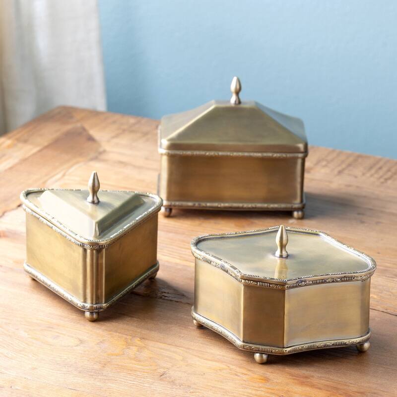 Brass Escritoire Boxes, Set Of 3 - Rectangle: 5.75"L x 3.5"W x 5.5"H