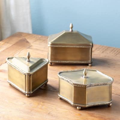 Brass Escritoire Boxes, Set Of 3 - Rectangle: 5.75"L x 3.5"W x 5.5"H
