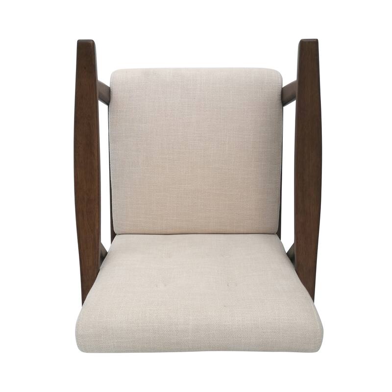Beige Mid Century Modern 25.25" Upholstered Button Tufted Accent Chair with Rubber Wood Legs