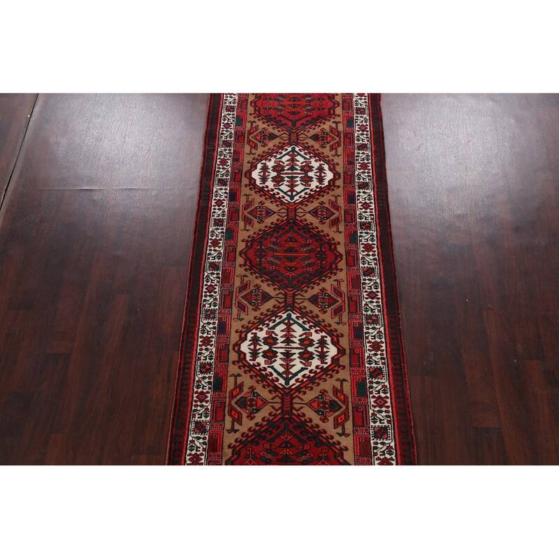 Vintage Vegetable Dye Ardebil Persian Wool Runner Rug Hand-knotted - 3'6" x 11'1"