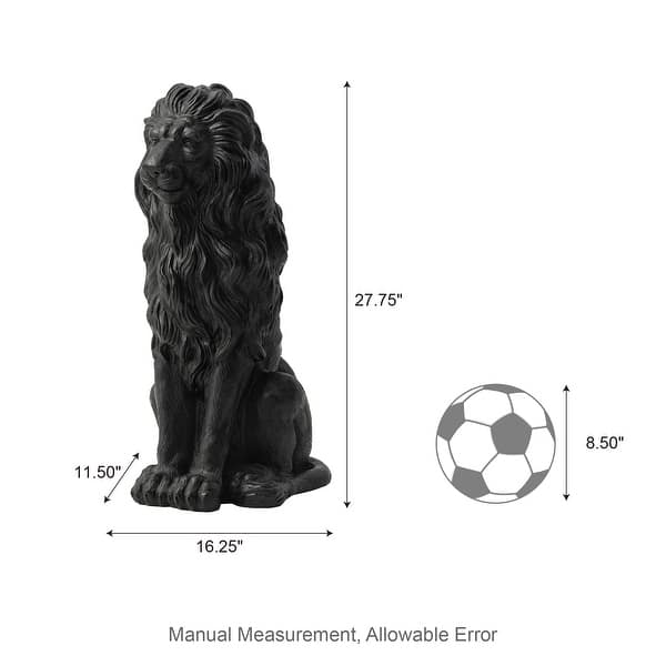 dimension image slide 2 of 4, Glitzhome MGO Majestic Sitting Guardian Lion Statues Porch Sculpture Outdoor Indoor Set of 2