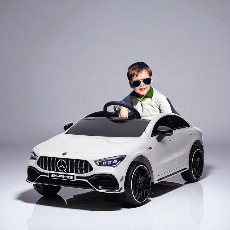 12V Mercedes-Benz AMG CLA 45 Kids Ride-On Car, Remote Control, LED Lights, Spring Suspension, Music Horn