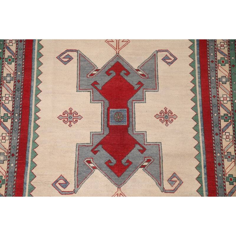 Kazak Area Rug Hand-Knotted Oriental Beige Wool Carpet - 5'0" x 6'10"