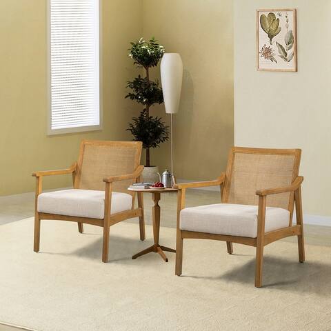 Maritza Rattan Armchair with Solid Wood Legs Set of 2