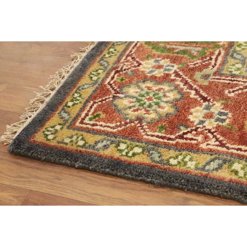 Hand Knotted Oriental 100% Wool Carpet Traditional Geometric Greys & Charcoal Viss Area Rug - 8' 11'' X 5' 11''