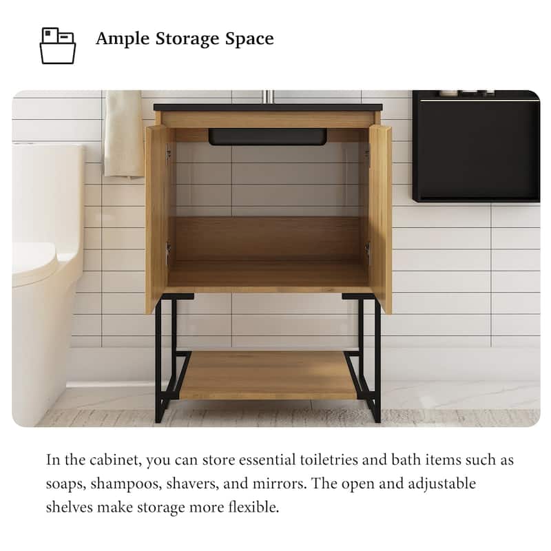 Freestanding Bathroom Vanity Set in Oak with Integrated Solid Surface Sink