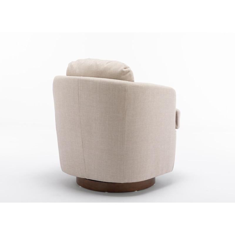 Fabric Swivel Accent Chair With Soild Wood Round Brown Base Leg