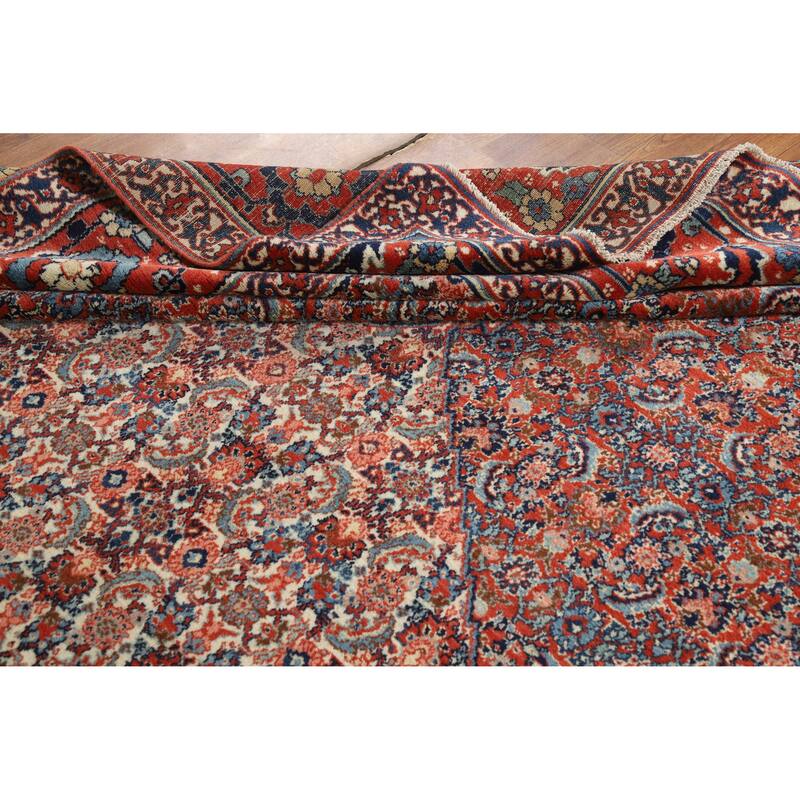 Hand Knotted Oriental 100% Wool Carpet Traditional Floral Oranges & Rust Senneh Area Rug - 11' 11'' X 9' 0''