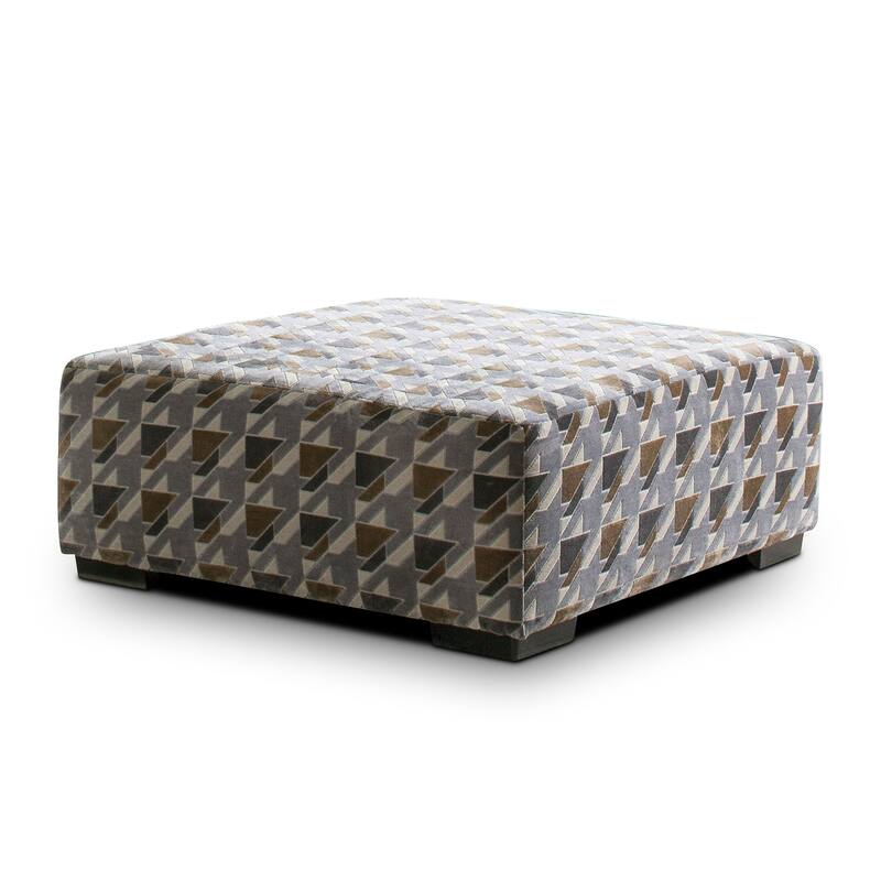 Hym Transitional Grey Solid Wood Padded Geometric Print Cocktail Ottoman by Furniture of America