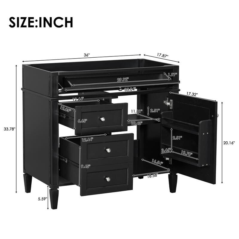Roomfitters 36" Vanity with Sink, Modern Bathroom Cabinet with 2 Drawers and Tip-out Storage, Freestanding Design