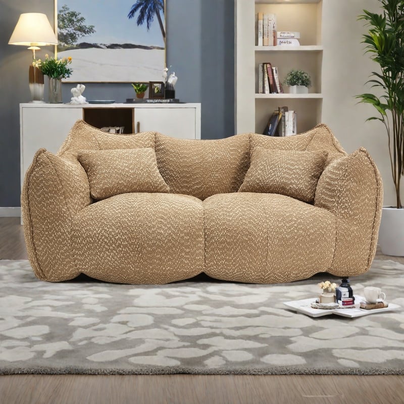 73.2" Chenille Oversized Beanbag Sofa Chair with High-Resilience Foam, Armrests and Handles