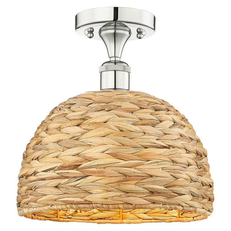 Innovations Lighting Endless Possibilities Edison - Woven Rattan - 1 Light 12" Semi-Flush Mount - Polished Nickel