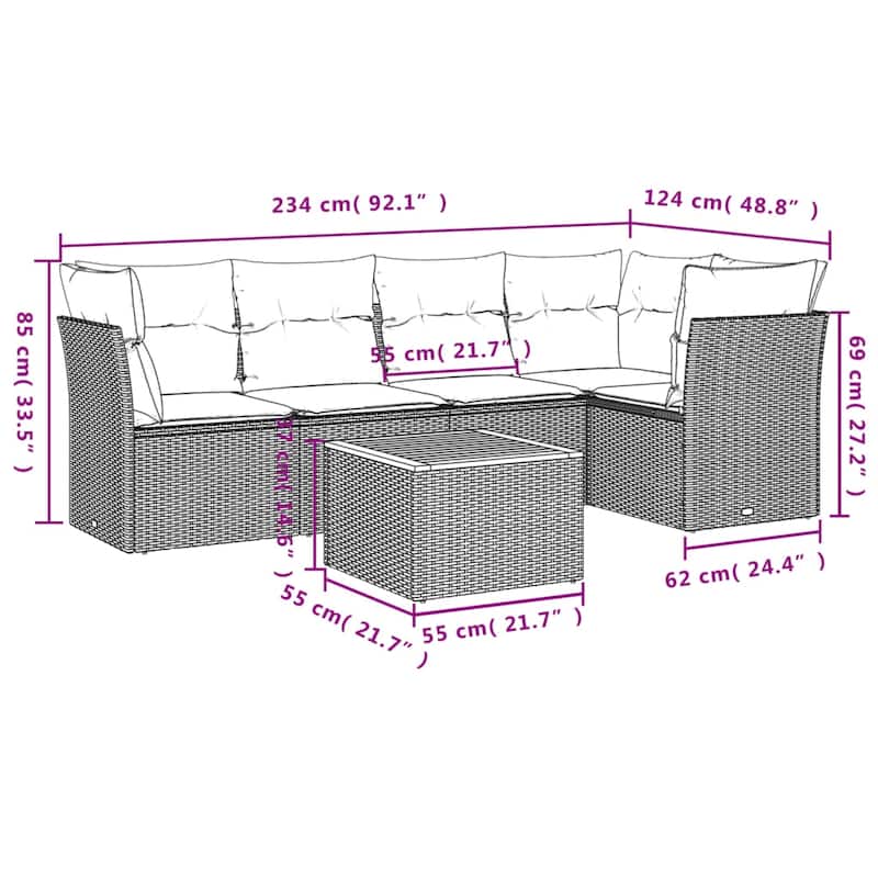 vidaXL 6 Piece Patio Sofa Set with Cushions Black Poly Rattan