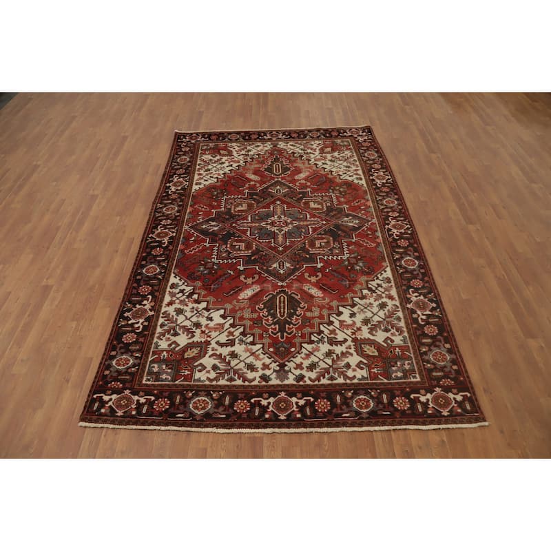 Hand Knotted Oriental 100% Wool Carpet Traditional Medallion Oranges & Rust Heriz Area Rug - 9' 9'' X 6' 3''