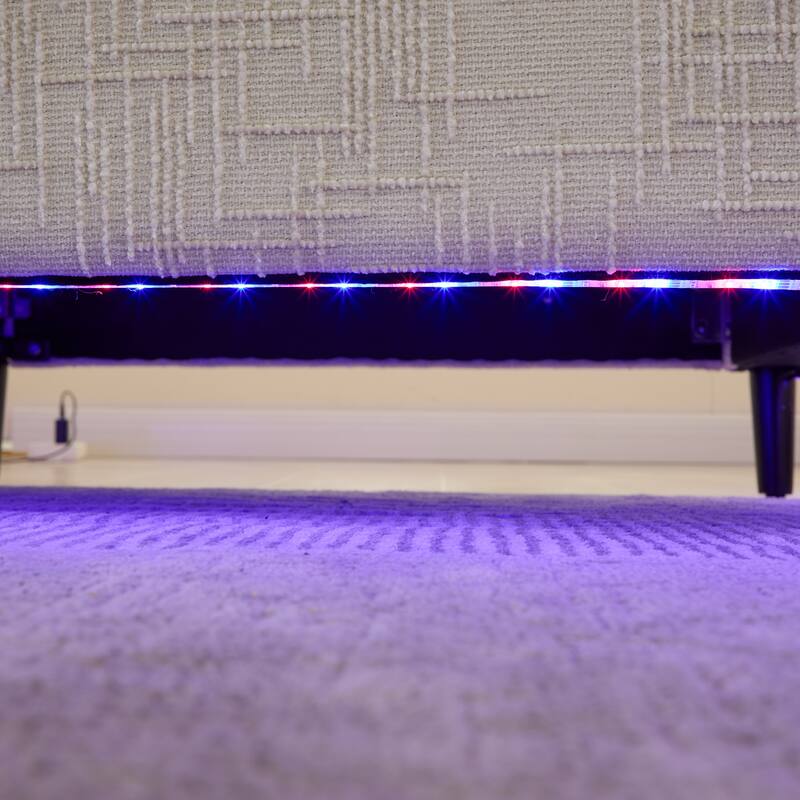 Modern Style Chenille 2-Seater Wood-Legged Sofa With Led Light,USB Charging Port And Storage Bag Living Room Bedroom Study Room