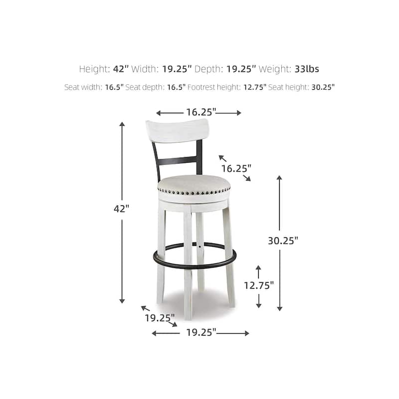 Valebeck White Bar-Height Swivel Bar Stool