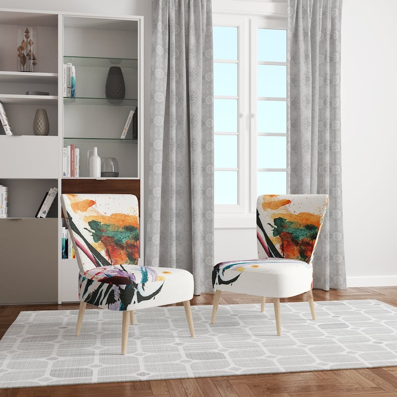 Designart "Abstract Orange Flowers" Upholstered Traditional Accent Chair - Arm Chair