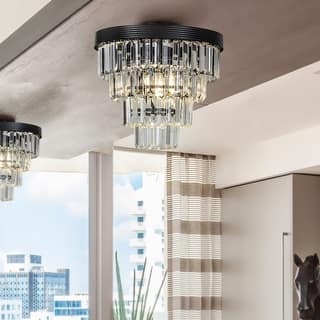 3-Light 13" Cone Shape 3-Tier Crystal Flush Mount